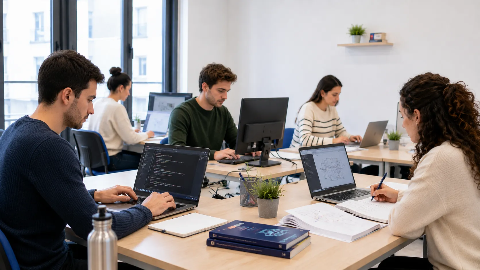 Opositores de informática en aula de Academia Lince en Albacete